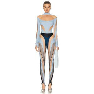 MUGLER Spiral Illusion Leggings in Black & Light Blue 36 New with Defects AS-IS